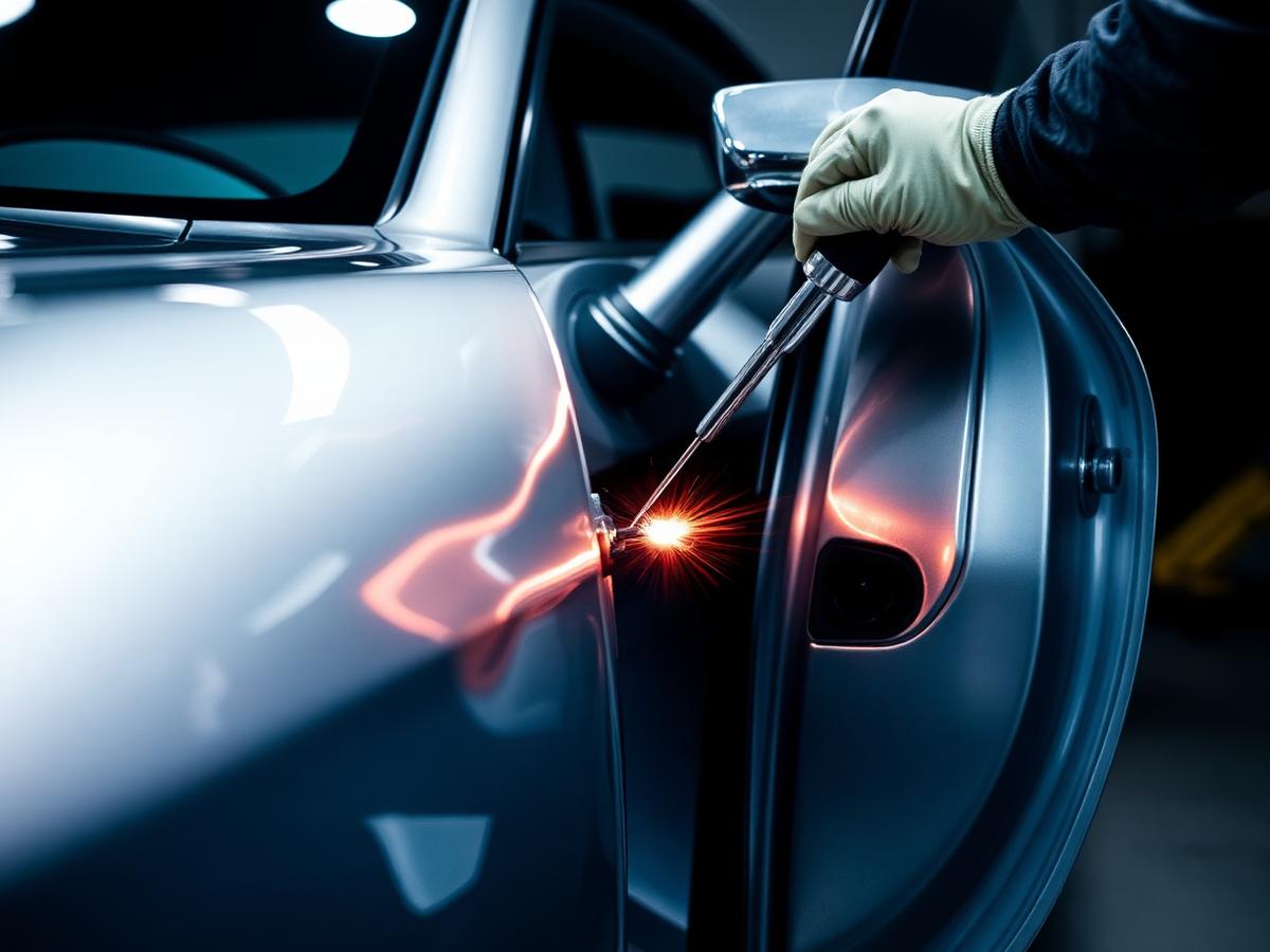 Fine PDR work on a silver coupe.